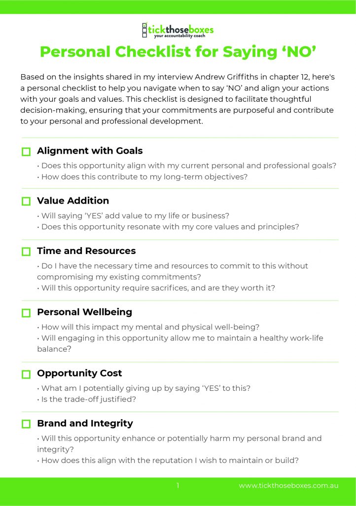 Personal checklist for saying NO